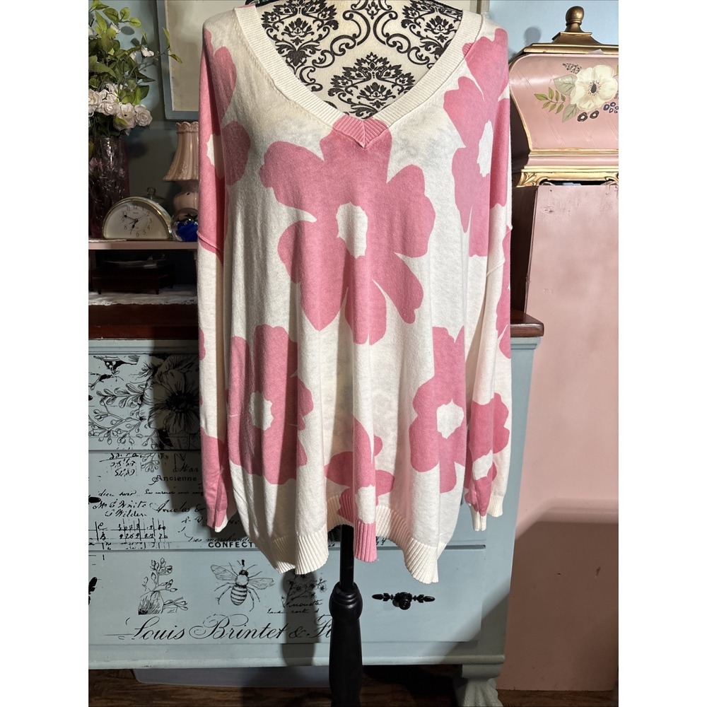 TORRID Pullover Sweater Daisy Pink‎ White NWT New 2X Plus Size